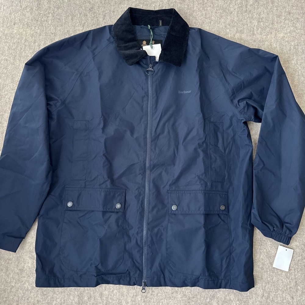 Barbour Domus Field Jacket Mens XL Navy Lightweight Corduroy Collar Full Zip NWT